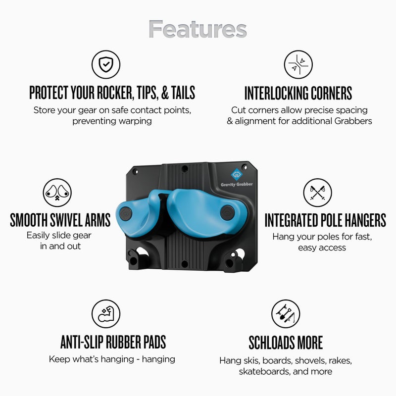 Gravity Grabber - Ultimate Ski & Snowboard Wall Rack | Secure, Non-Slip Storage | Fits Any Ski/Board | Garage Organization | Ski Storage Rack | Snowboard Storage Rack | Winter Gear Organizer | 2 Pck - Image 4