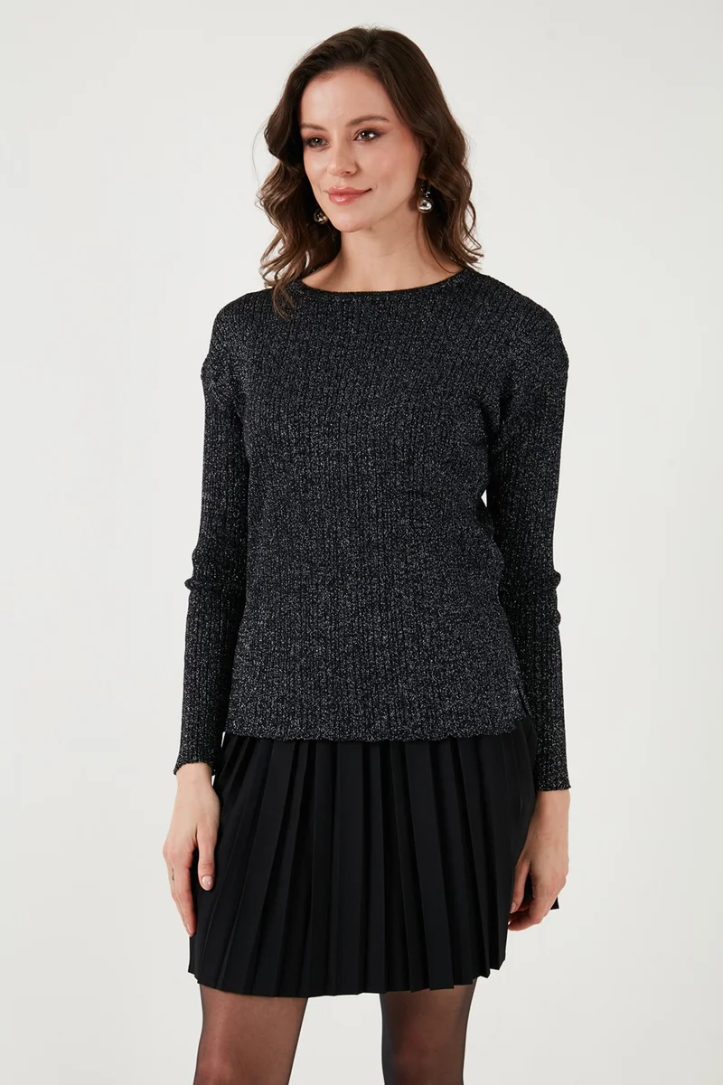 Fashion Friends Regular Fit Crew Neck Glittery Knitted Blouse Women's Blouse 24K0383K1
