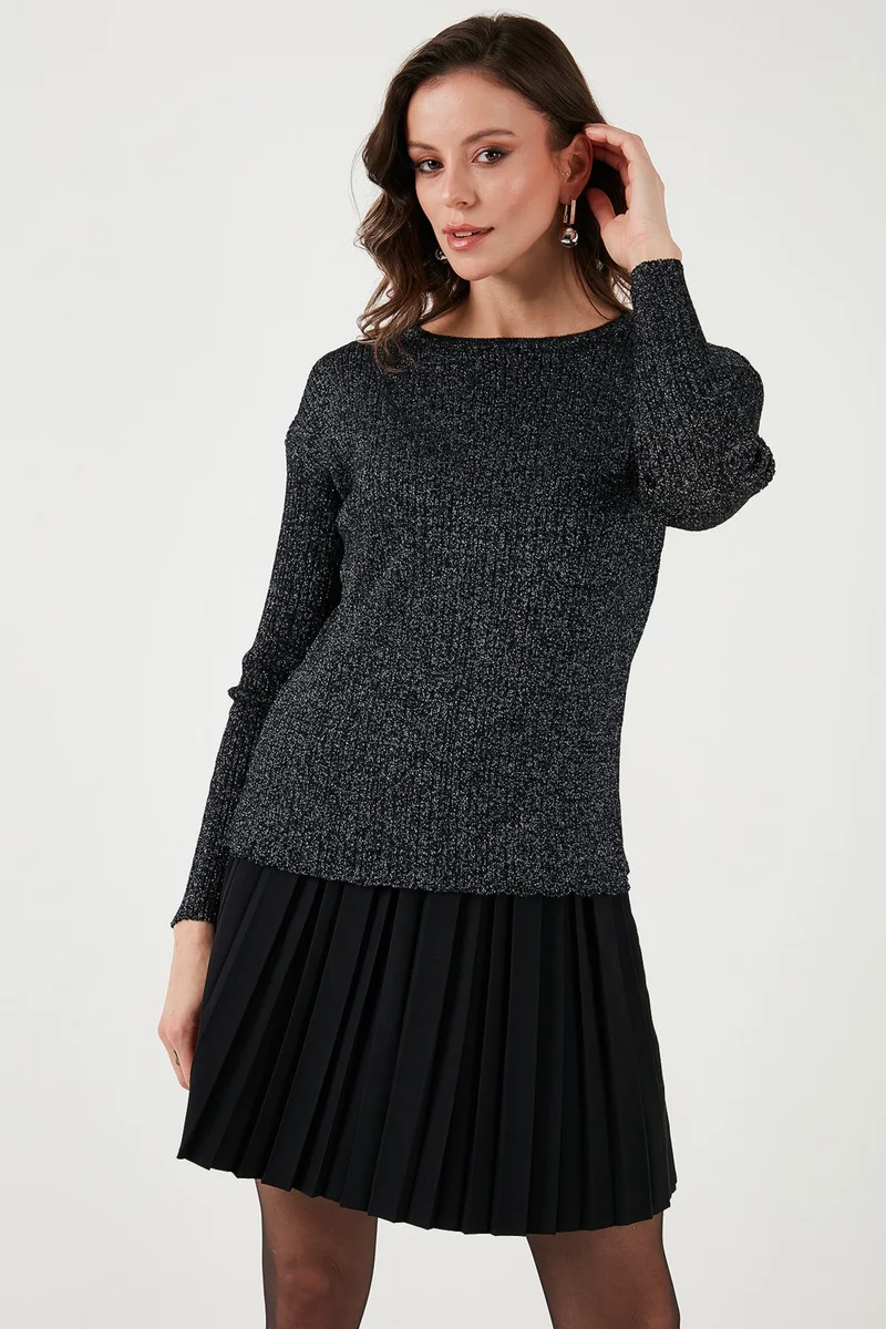 Fashion Friends Regular Fit Crew Neck Glittery Knitted Blouse Women's Blouse 24K0383K1