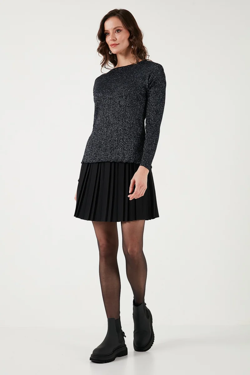 Fashion Friends Regular Fit Crew Neck Glittery Knitted Blouse Women's Blouse 24K0383K1