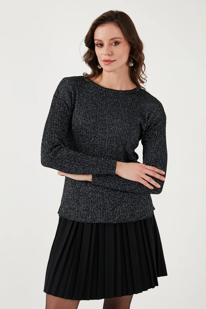 Fashion Friends Regular Fit Crew Neck Glittery Knitted Blouse Women's Blouse 24K0383K1