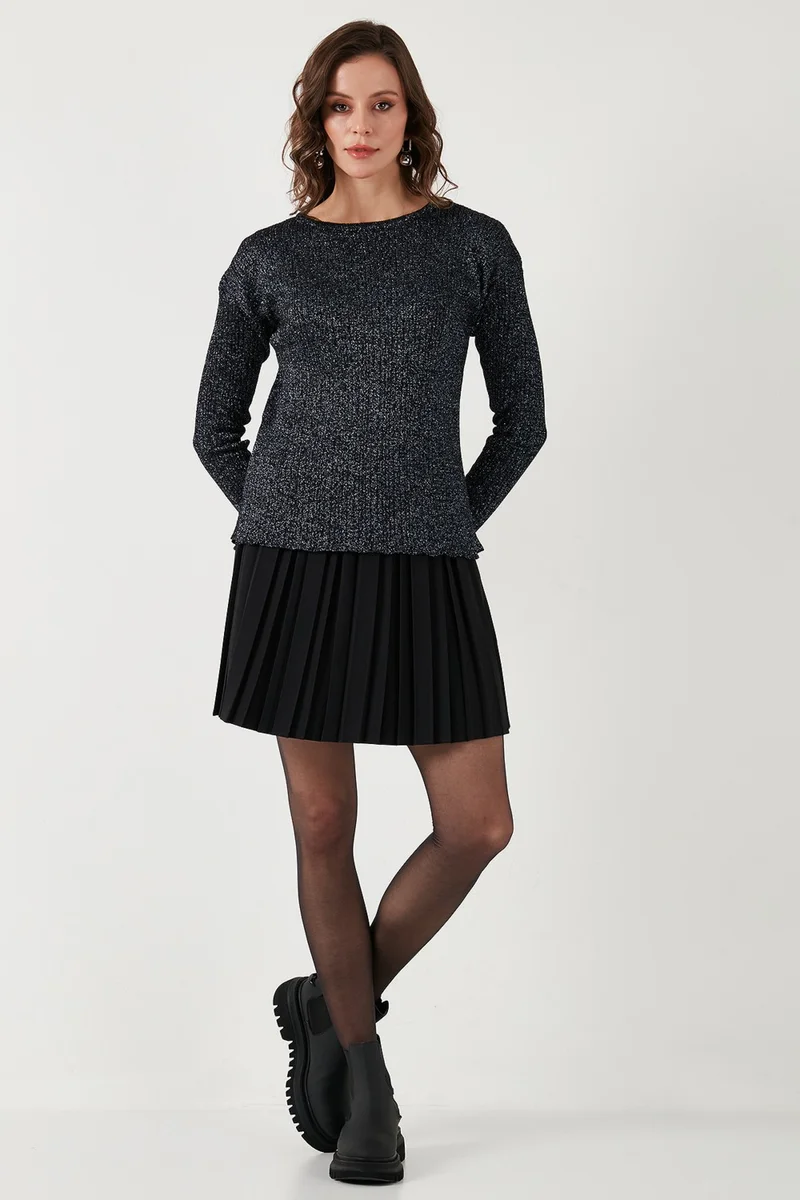 Fashion Friends Regular Fit Crew Neck Glittery Knitted Blouse Women's Blouse 24K0383K1