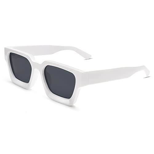 VANLINKER Thick Square Sunglasses for Men Women Retro Chunky Rectangle Shades UV400 Protection VL9731 White - Image 1