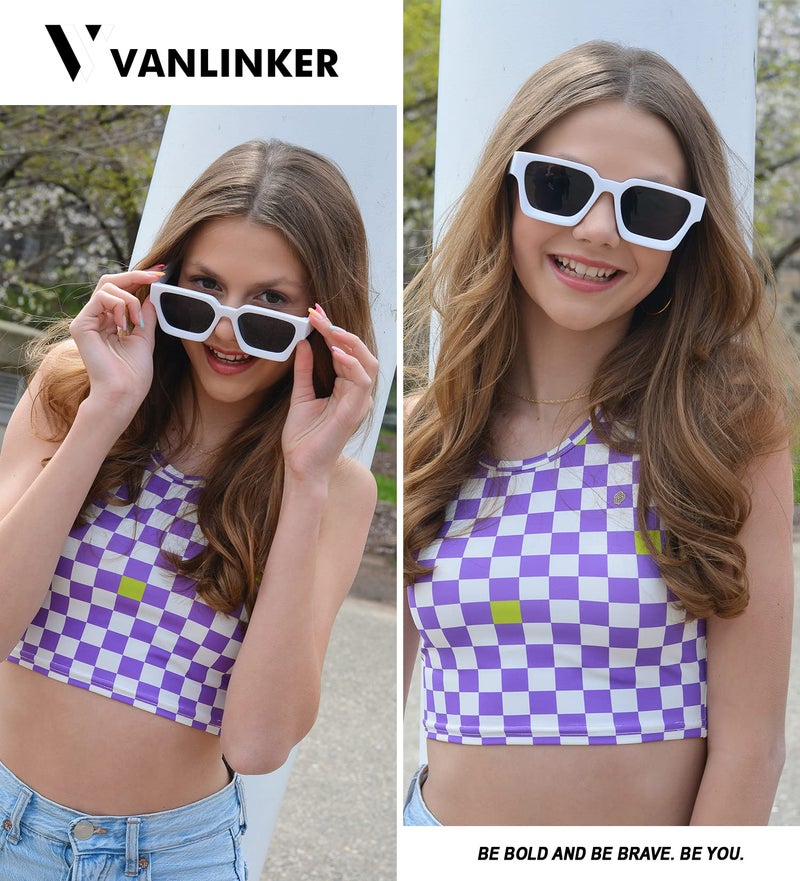 VANLINKER Thick Square Sunglasses for Men Women Retro Chunky Rectangle Shades UV400 Protection VL9731 White - Image 3