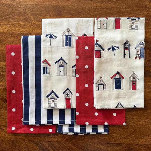 Oak & Lily Set of 6 Kitchen Napkins | Dish Towels | 100% Cotton | Premium European Quality | Washable, Large Size (40 * 60cm) Kitchen Cloth for Roti, Cleaning, Drying, Wiping | (Red, White & Blue) - Image 2