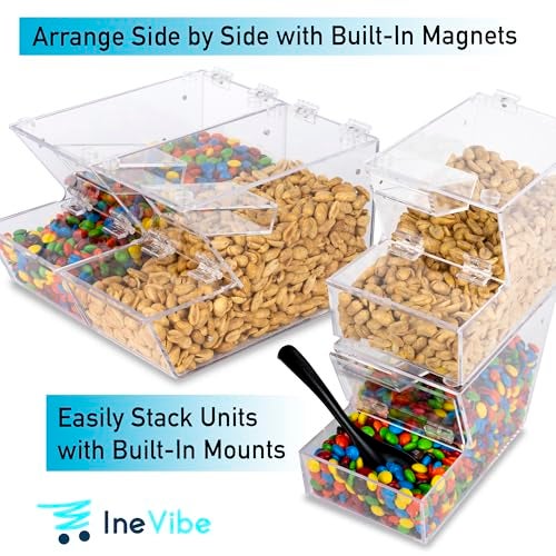 Inevibe Candy Bin Topping Dispenser - Acrylic Bulk Sprinkle Container with Scoop, Stackable & Magnetic for Multiple Holders - For Cereal, Nuts, Candies & Snack Food Storage (1) - Image 4