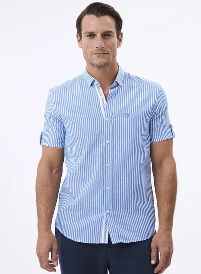 فيليكس هاردي Linen Blended Striped Short Sleeve Shirt for Men