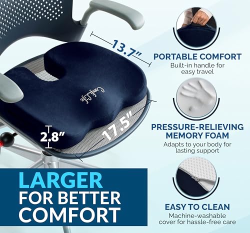 ComfiLife Gel Enhanced Seat Cushion – Office Chair Cushion – Non-Slip Gel & Memory Foam Coccyx Cushion for Tailbone Pain - Desk Chair Car Seat Cushion Driving - Sciatica & Back Pain Relief (Navy) - Image 5