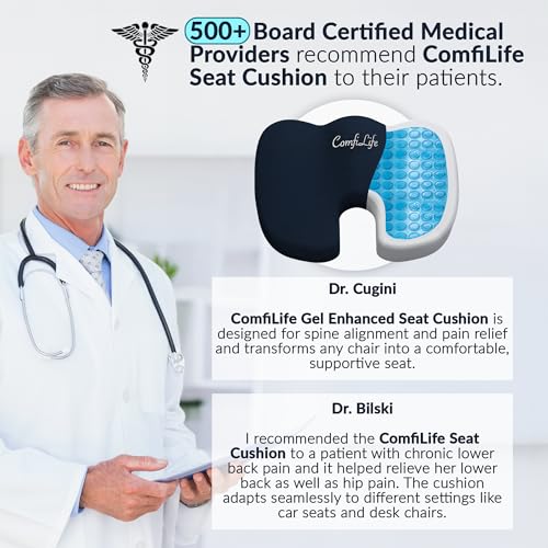 ComfiLife Gel Enhanced Seat Cushion – Office Chair Cushion – Non-Slip Gel & Memory Foam Coccyx Cushion for Tailbone Pain - Desk Chair Car Seat Cushion Driving - Sciatica & Back Pain Relief (Navy) - Image 3