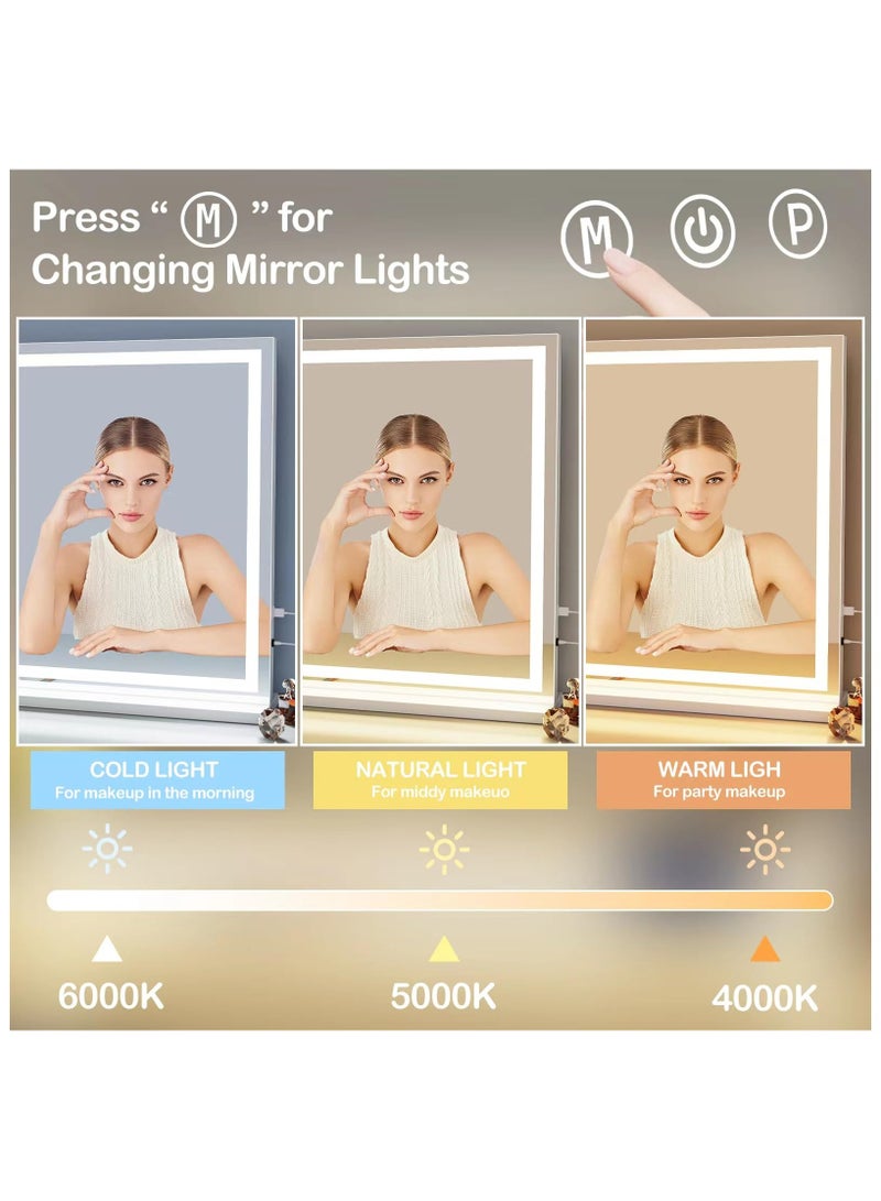 فيبارتي مرآة زينة LED مع تحكم باللمس ، مرآة مكياج كبيرة مقاس 32 × 23 بوصة ، ضوء قابل للتعتيم ب 3 ألوان ، شحن USB ، وعدسة مكبرة (ذهب)  - Image 3