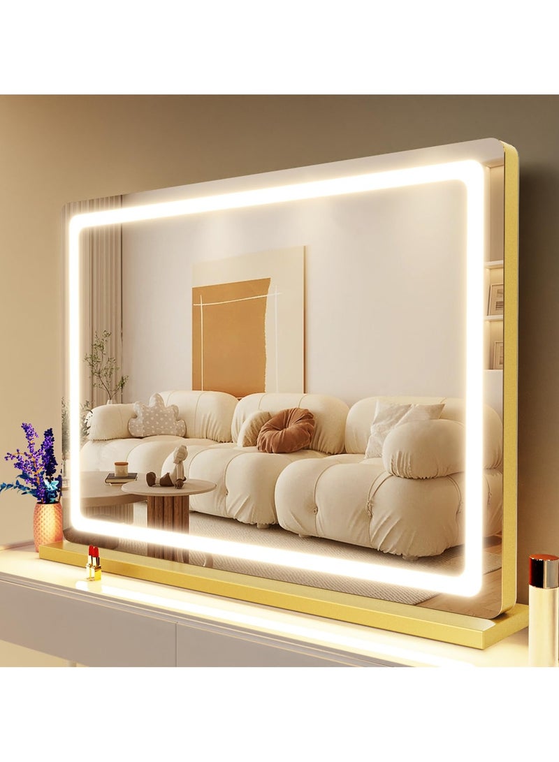 فيبارتي مرآة زينة LED مع تحكم باللمس ، مرآة مكياج كبيرة مقاس 32 × 23 بوصة ، ضوء قابل للتعتيم ب 3 ألوان ، شحن USB ، وعدسة مكبرة (ذهب)  - Image 4