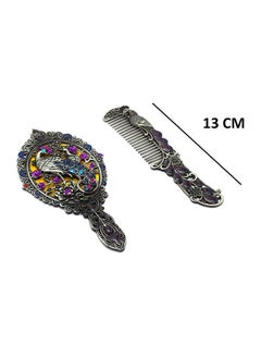 immatgar immatgar pharaonic Peafowl makeup pocket mirror with comb ancient Egyptian souvenirs gifts for women and mother from Egypt (Peafowl 6 - Silver - 13.5 CM Tall)  - Image 2