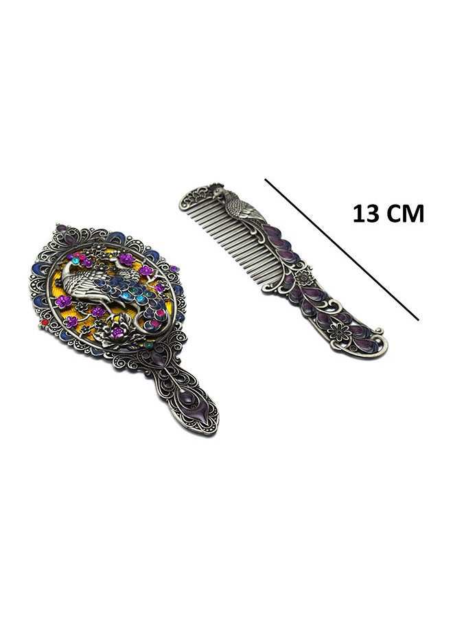 immatgar immatgar pharaonic Peafowl makeup pocket mirror with comb ancient Egyptian souvenirs gifts for women and mother from Egypt (Peafowl 6 - Silver - 13.5 CM Tall)  - Image 2