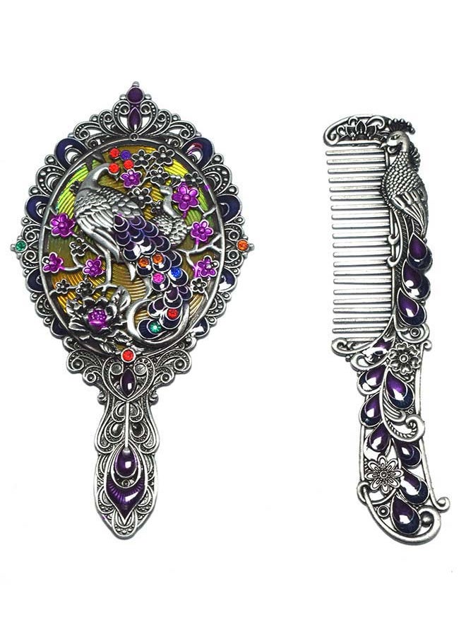 immatgar immatgar pharaonic Peafowl makeup pocket mirror with comb ancient Egyptian souvenirs gifts for women and mother from Egypt (Peafowl 6 - Silver - 13.5 CM Tall)  - Image 1