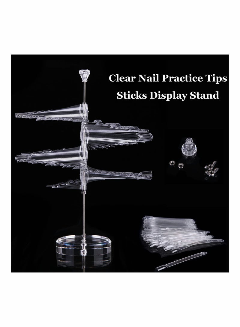 Clear Nail Art Color Chart Display Stand with 120 Pcs False Nail Practice Tips Sticks, Spiral Shelf for Salon Polish Gel Showcase, Ideal Nail Practice Tool. - Image 3