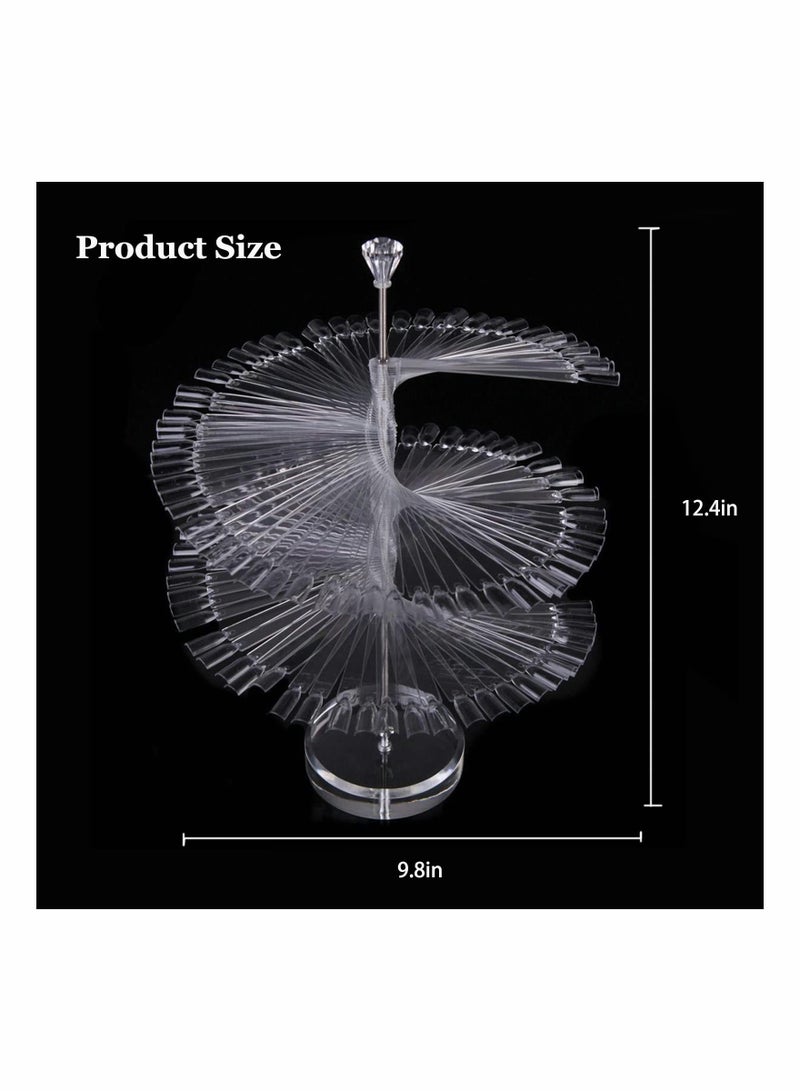 Clear Nail Art Color Chart Display Stand with 120 Pcs False Nail Practice Tips Sticks, Spiral Shelf for Salon Polish Gel Showcase, Ideal Nail Practice Tool. - Image 2