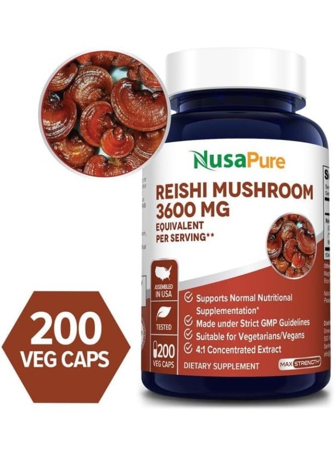 NusaPure Best Reishi Mushroom Extract 3600mg 200 Veggie Caps - Image 3