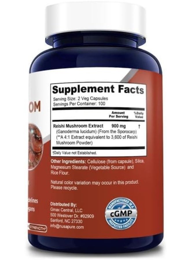 NusaPure Best Reishi Mushroom Extract 3600mg 200 Veggie Caps - Image 2