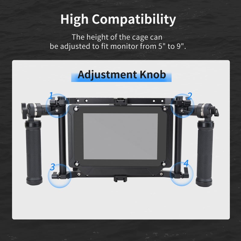 Nitze قفص مراقبة نيتزي للمخرج مع مقابض قابلة للتعديل لشاشات LCD حتى 9 بوصة - قفص شاشة عالمي - JSQ-002 - Image 3