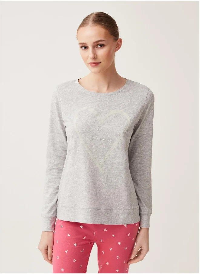 او في اس Full-length pyjamas in cotton with heart print