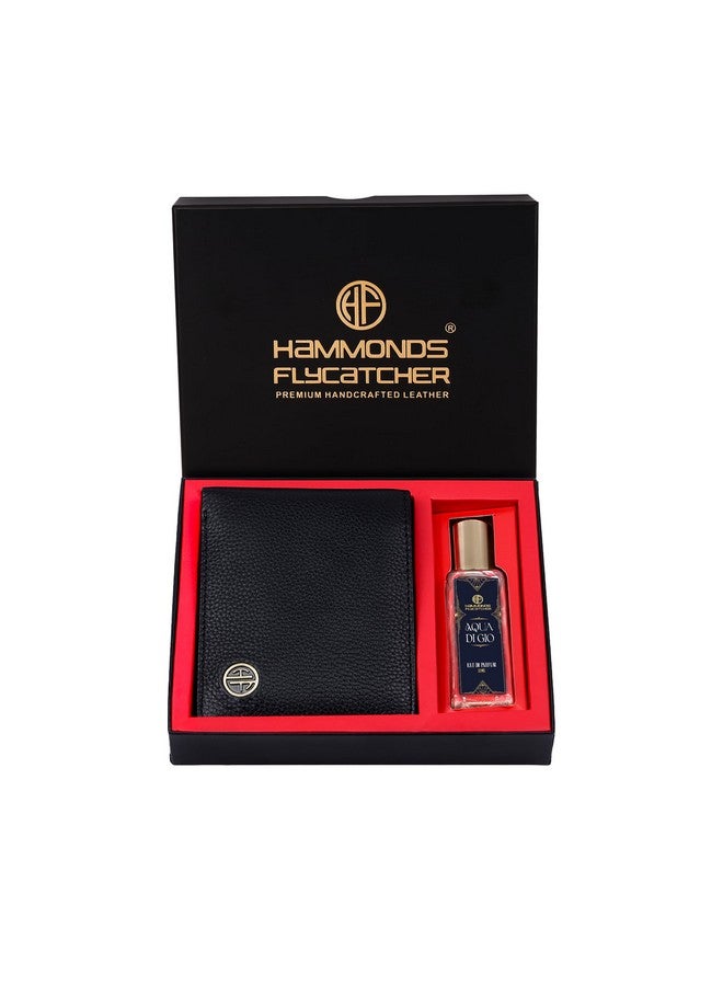 HAMMONDS FLYCATCHER Gift for Men & Women Combo - Genuine Leather Wallet Giftset - Leather Wallet- Birthday Special & Unique Gift Ideas (Aqua Di Gio, Blick Black) - Image 1