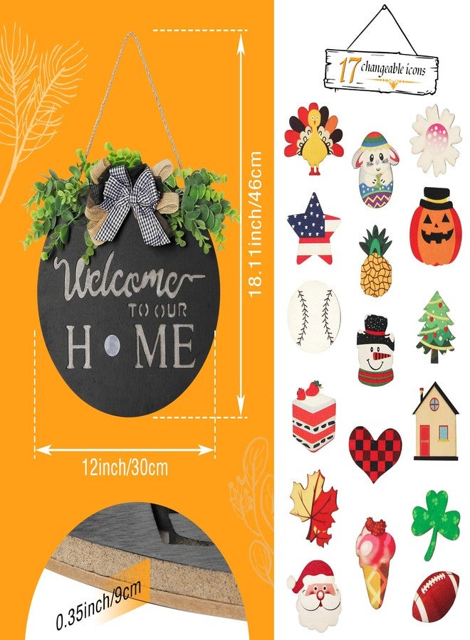 MIPON Welcome Sign for Front Door, Wall, or Porch Decor - Interchangeable Seasonal 17 Changeable Icons for All Seasons & Holidays (Spring, Summer, Fall, Winter, Easter, Christmas) - Black - Image 3