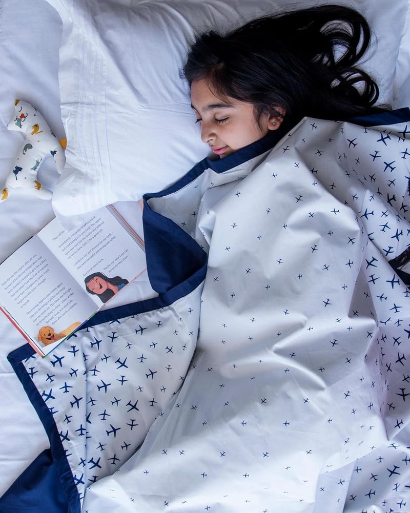 Blooming Buds Blue Airplane -Pure Cotton Single Dohar Soft Reversible for Teens (57x83 Inches), Ideal for Summers - Image 1