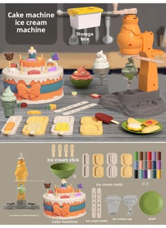 Kids Ice Cream Noodle Maker Cake Toy Rubber Color Mud Mold Clay Mold Girl's Toy Suit-Color:See Description For Details-Specifications:Storage Box-ice Cream + Cake Machine/with 36 Colored Clay