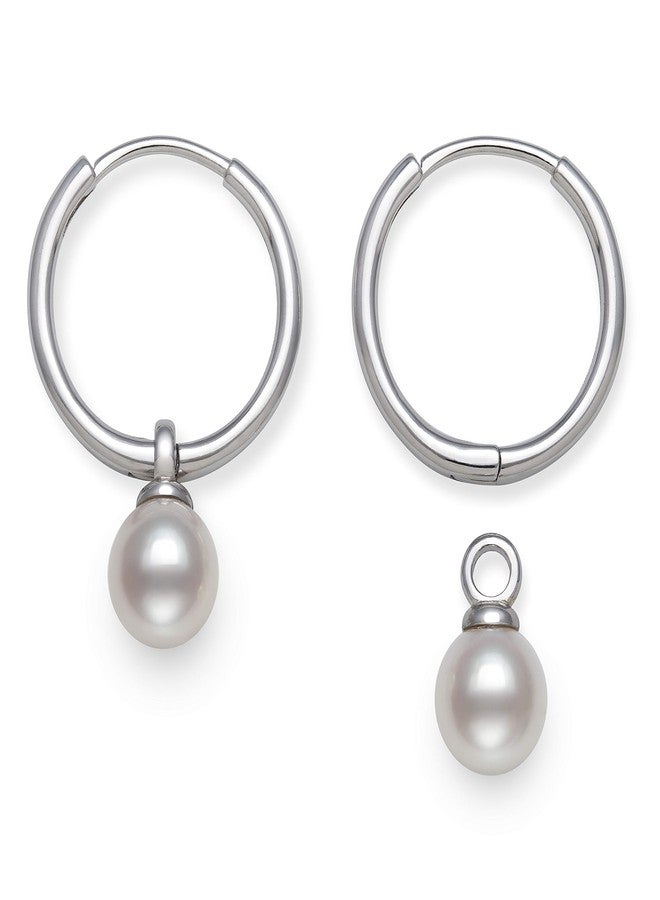 Belacqua AA Quality Round White Cultured Freshwater Pearl Hoop Earrings in Sterling Silver, 3/4 Inches, Size - 7.0 to 8.0mm, Real Pearl Jewelry for Women, Gift Box Included - Image 1