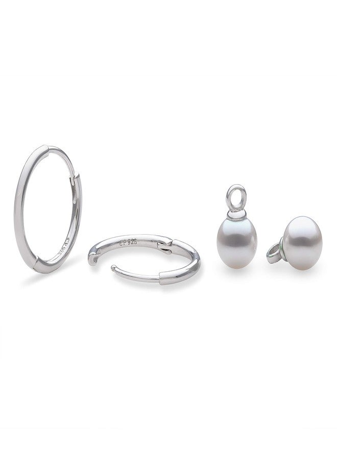 Belacqua AA Quality Round White Cultured Freshwater Pearl Hoop Earrings in Sterling Silver, 3/4 Inches, Size - 7.0 to 8.0mm, Real Pearl Jewelry for Women, Gift Box Included - Image 3