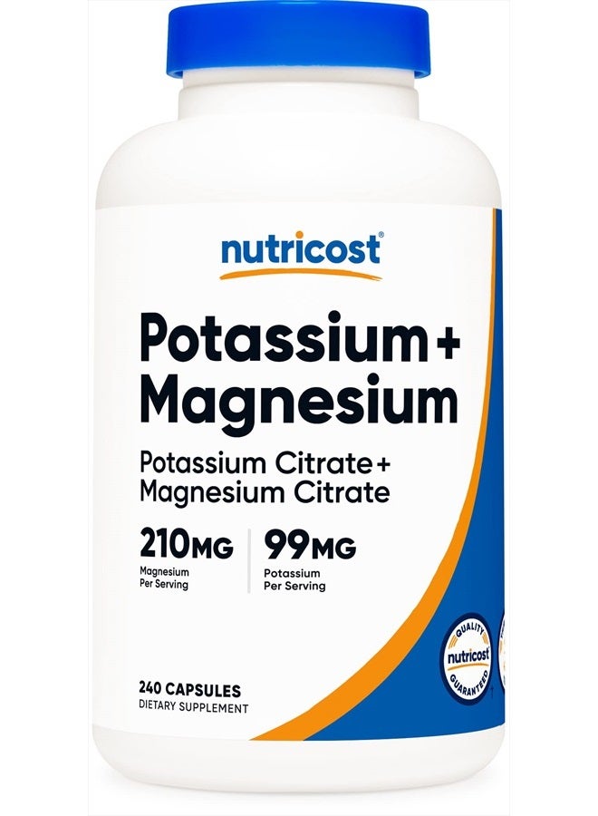 Nutricost Potassium (99 mg) Magnesium (210 mg) Citrates, 240 Capsules - Non-GMO, Gluten Free - Image 1