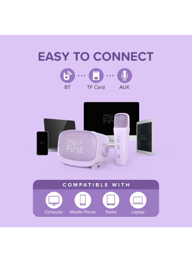 myFirst Voice 2 | Kids Portable Karaoke Machine w/ Wireless Mic, Lightweight, Rechargeable Battery, 5 Voice Changing Filter, Bluetooth Speaker, SD Card Slot, Wide Compatibility - Purple - Image 3