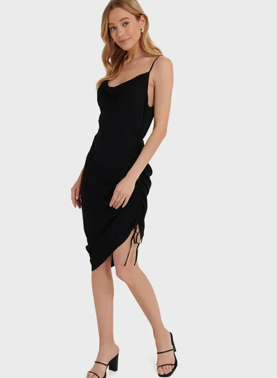 NA-KD Draped High Slit Midi Dress