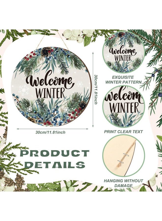 Chunful Winter Welcome Sign for Front Door Decor, Winter Farmhouse Pine Tree Wood Door Hanger for Outdoor Outside Porch, Rustic Christmas Snowflakes Wooden Wreath Wall Hanging Decoration(Berries) - Image 2