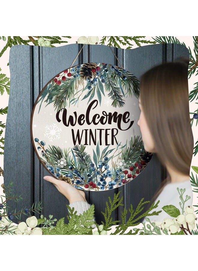 Chunful Winter Welcome Sign for Front Door Decor, Winter Farmhouse Pine Tree Wood Door Hanger for Outdoor Outside Porch, Rustic Christmas Snowflakes Wooden Wreath Wall Hanging Decoration(Berries) - Image 4