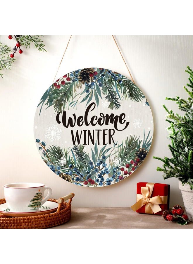 Chunful Winter Welcome Sign for Front Door Decor, Winter Farmhouse Pine Tree Wood Door Hanger for Outdoor Outside Porch, Rustic Christmas Snowflakes Wooden Wreath Wall Hanging Decoration(Berries) - Image 5