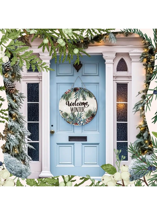 Chunful Winter Welcome Sign for Front Door Decor, Winter Farmhouse Pine Tree Wood Door Hanger for Outdoor Outside Porch, Rustic Christmas Snowflakes Wooden Wreath Wall Hanging Decoration(Berries) - Image 3