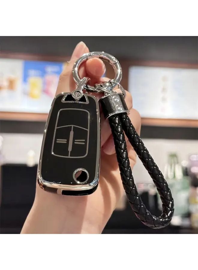 Black TPU Key Cover Case Shell with Keychain for Opel Vauxhall Astra J Corsa D Insignia - Image 1