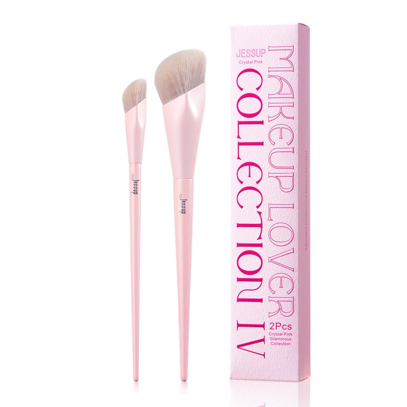 Jessup Jessup Foundation Brush and Concealer Brush, Pink Makeup Brushes Set 2Pcs Premium Synthetic Face Make up Brushes for Liquid Cream, T497 