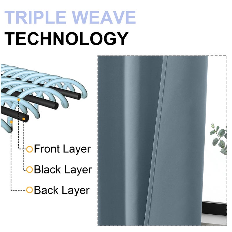 Simplebrand Ava Stone Blue Blackout Curtains for Bedroom 63 Inch Length 2 Panels, Solid Thermal Insulated Energy Saving Rod Pocket Window Treatment Curtains Blackout Drapes, W40 x L63 Inch, Stone Blue - Image 5
