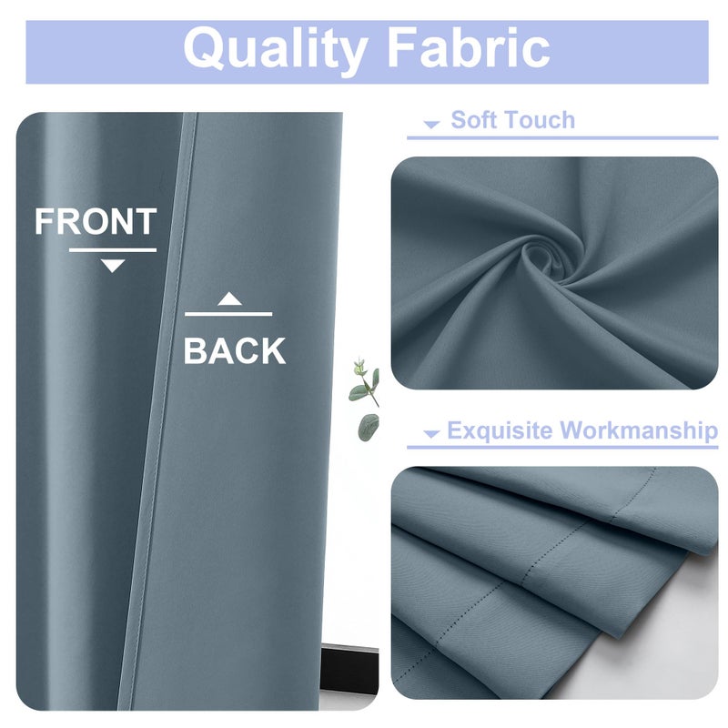 Simplebrand Ava Stone Blue Blackout Curtains for Bedroom 63 Inch Length 2 Panels, Solid Thermal Insulated Energy Saving Rod Pocket Window Treatment Curtains Blackout Drapes, W40 x L63 Inch, Stone Blue - Image 3