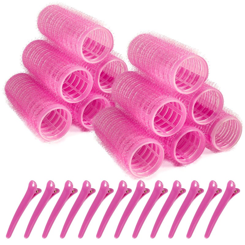 BESSEEK Hair Rollers, 12 Pack Hair Curler Small Hair Rollers for Women, Self Grip Hair Roller with Clips, Pink - Image 1