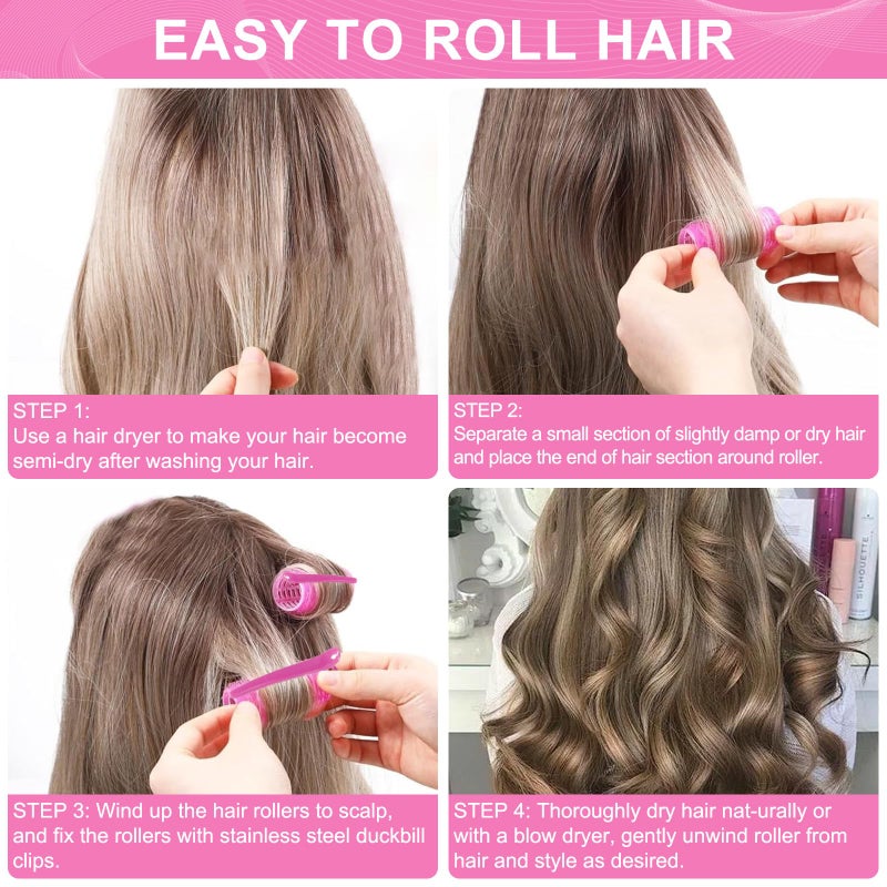BESSEEK Hair Rollers, 12 Pack Hair Curler Small Hair Rollers for Women, Self Grip Hair Roller with Clips, Pink - Image 5