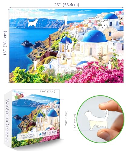 MINIWAN 500 Piece Jigsaw Puzzle for Adults Santorini Blue Domes Greek Island Coastal View with Unique Shaped Pieces 23x15 Inch Unique Art Puzzle Challenging Hard Difficult Puzzles for Adults - Image 5