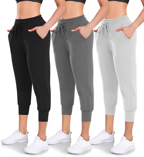 Hi Clasmix 3 Pack Capri Sweatpants Women,Womens Joggers with Pockets Athletic Leggings for Workout Yoga Running - Image 1