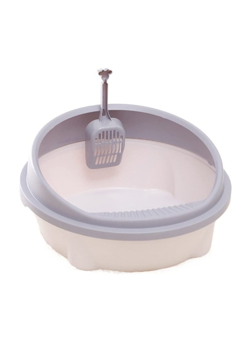 صندوق قمامة دائري كبير ولطيف مع لوح قدم قابل للإزالة وواقي من الرش ومغرفة باللون الرمادي - Image 1