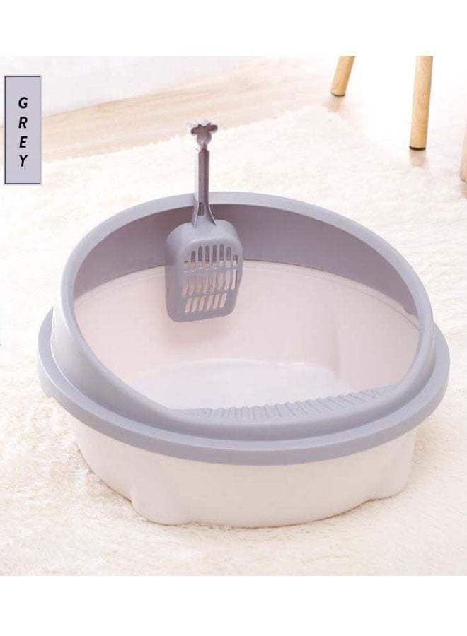 صندوق قمامة دائري كبير ولطيف مع لوح قدم قابل للإزالة وواقي من الرش ومغرفة باللون الرمادي - Image 2