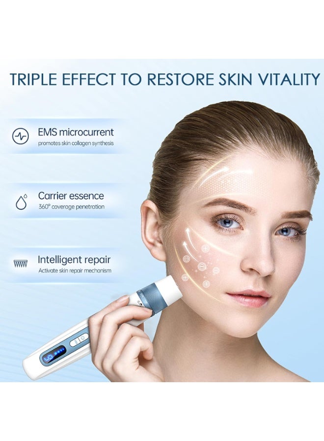 هايدرا قلم هيدرا بن H5 اللاسلكي للوخز بالإبر الدقيقة بتقنية EMS، جهاز تجميل احترافي للعناية بالبشرة مع عمق إبرة قابل للتعديل، حجرة لضخ السيروم سعة 3 مل، خرطوشتان بديلتان بـ 12 دبوسًا - Image 1