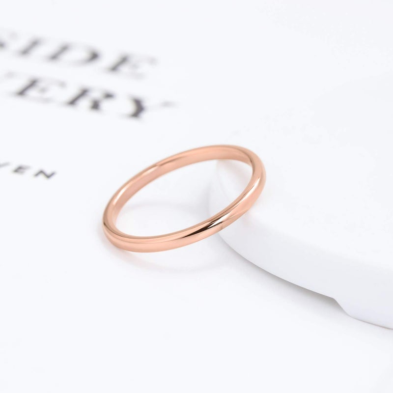 Greenpod 2mm Thin Tungsten Wedding Bands for Women Rose Gold Plated Domed Slim Engagement Promise Ring Comfort Fit Size 5 - Image 2