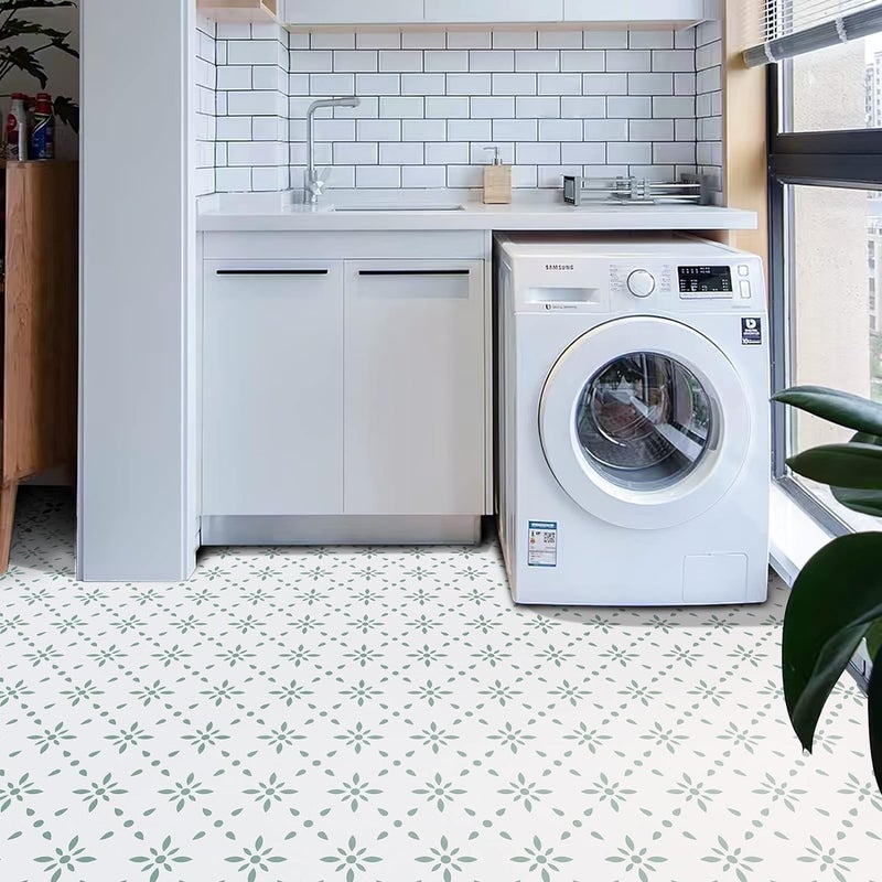 MORCART Peel & Stick Floor Tiles Self Adhesive Vinyl Flooring for Kitchen Bathroom Laundry Room Pet House Fireplace 10 Sheets 8"x8" Removable Floor Stickers Home Decor DIY (Light Green) - Image 4